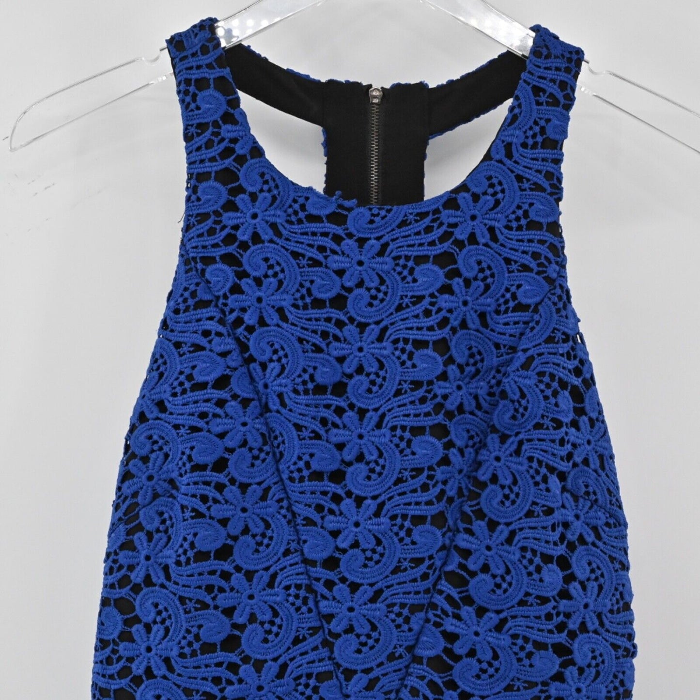 LINE DOT Dress Womens Size M Blue Black Floral Crochet Lace Halter Mini Sheath