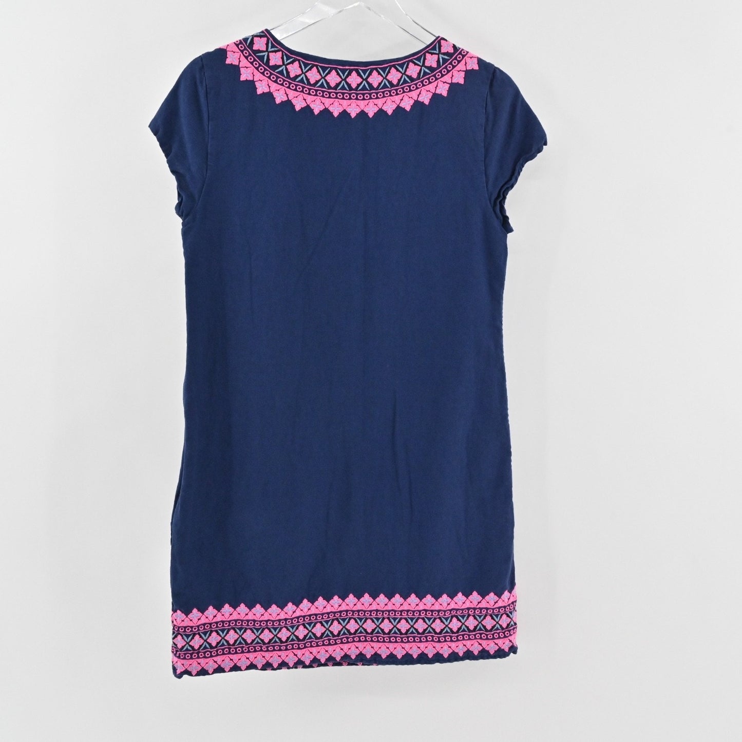 VINEYARD VINES Embroidered Tunic Shift Dress Size 6 Navy Blue Cotton Linen Boho