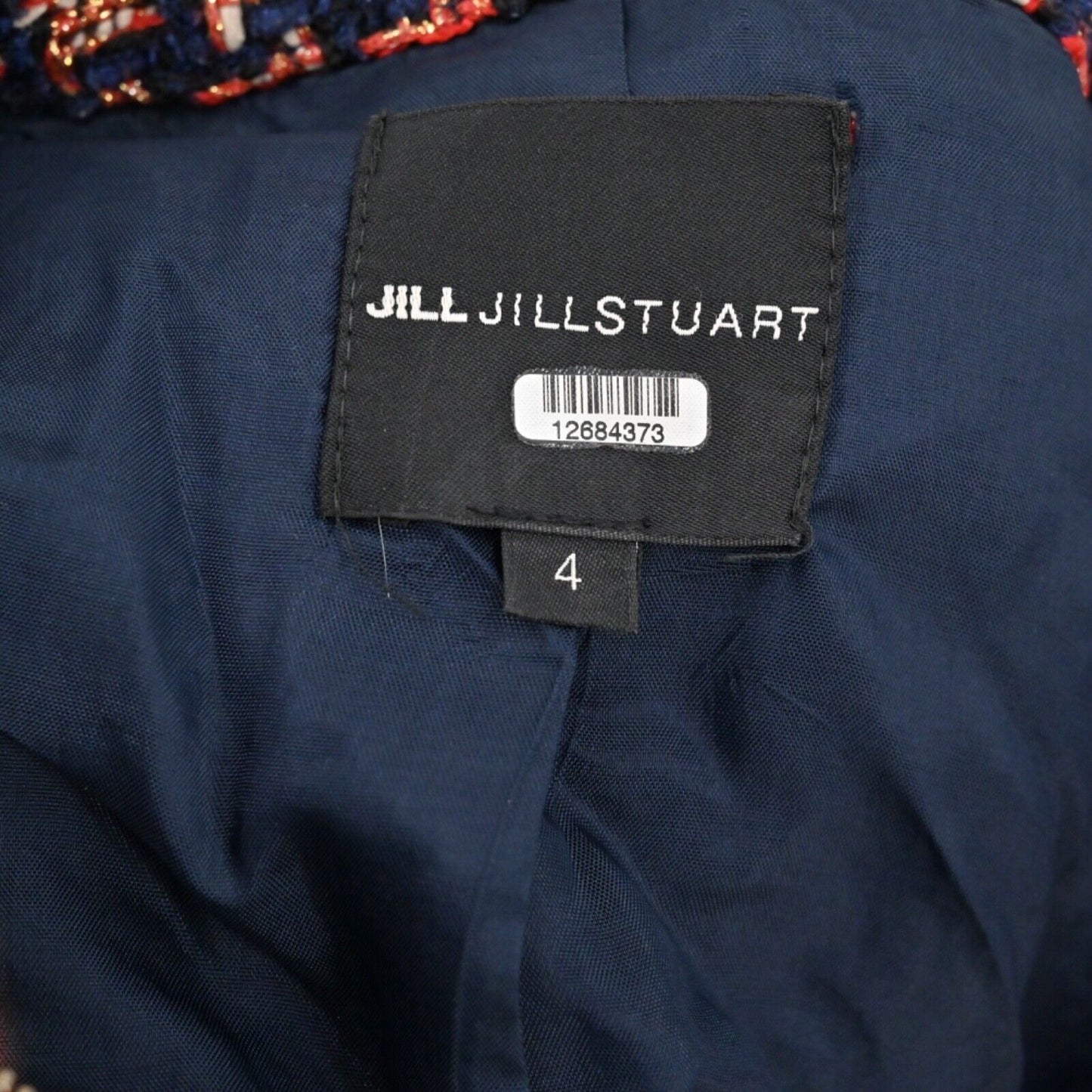JILL JILL STUART Blazer Womens Size 4 Cropped Tweed Jacket Houndstooth Plaid Zip