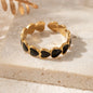 18K Gold Plated Stainless Steel Black Heart Adjustable Ring