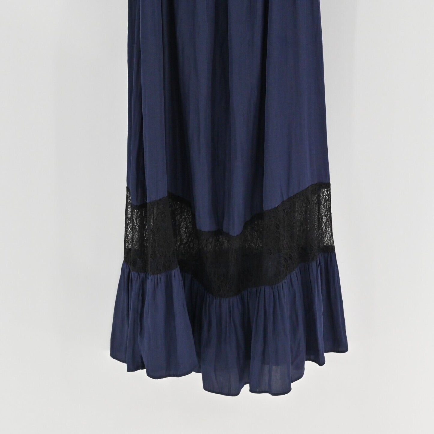 AQUA Dress Womens Sz XS Blue Midi Lace Inset Halter Open Shoulder Strappy A Line