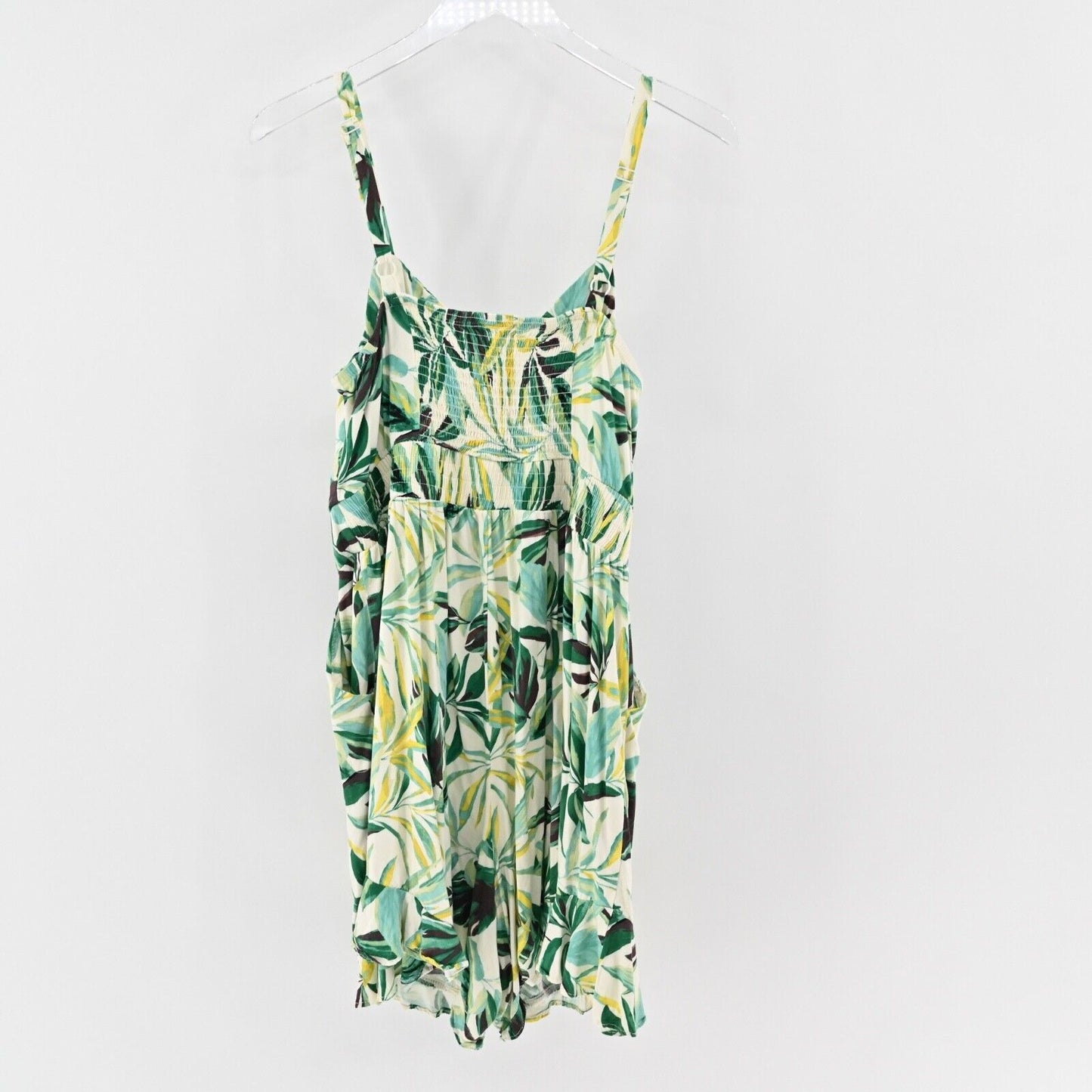 TORRID Romper Womens Size L Tropical Print Spaghetti Strap V Neck Ruffle Challis