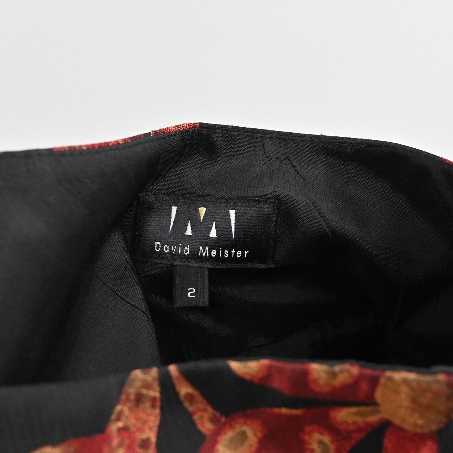 Vtg DAVID MEISTER Maxi Skirt Size 2 Pleated Black Red Floral Print High Waisted