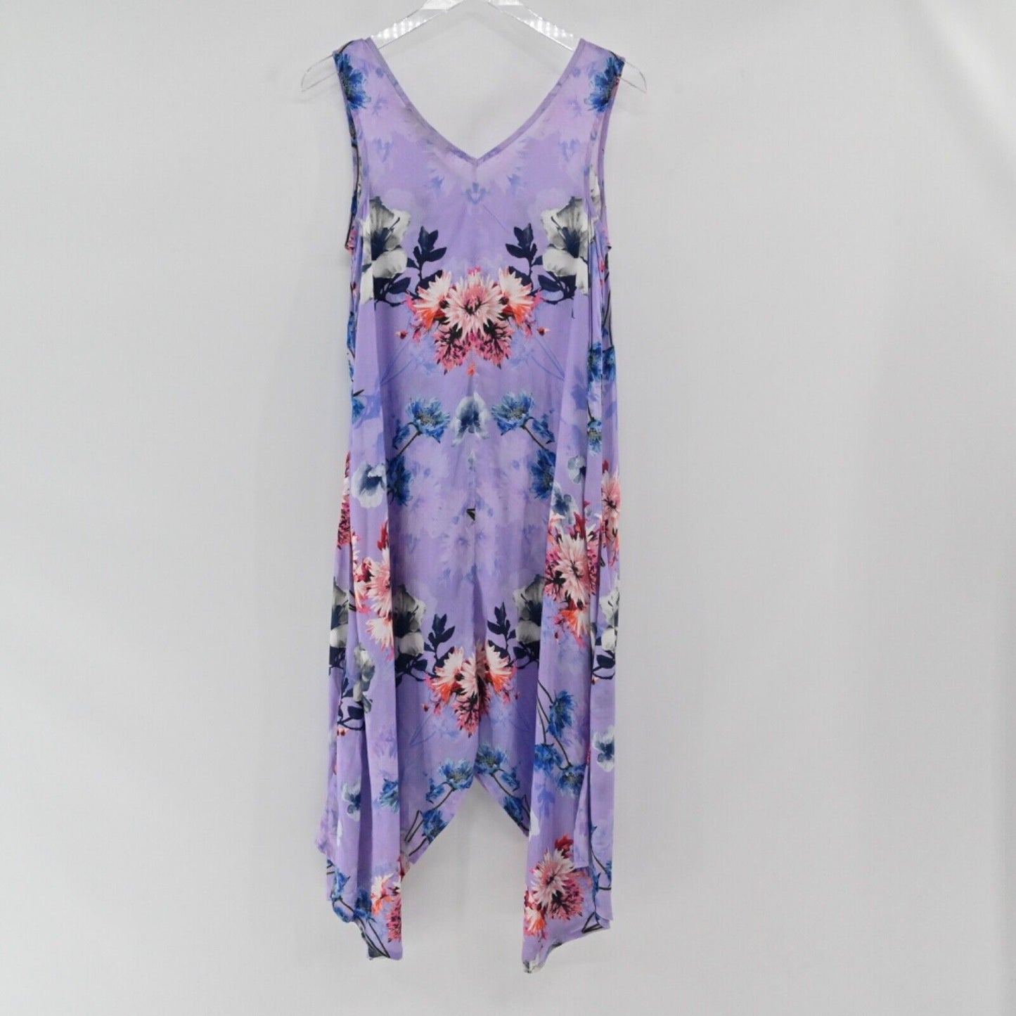 TOLANI Dress Womens Size XS Purple Floral Wide Strap Vneck Asymmetric Midi NEW