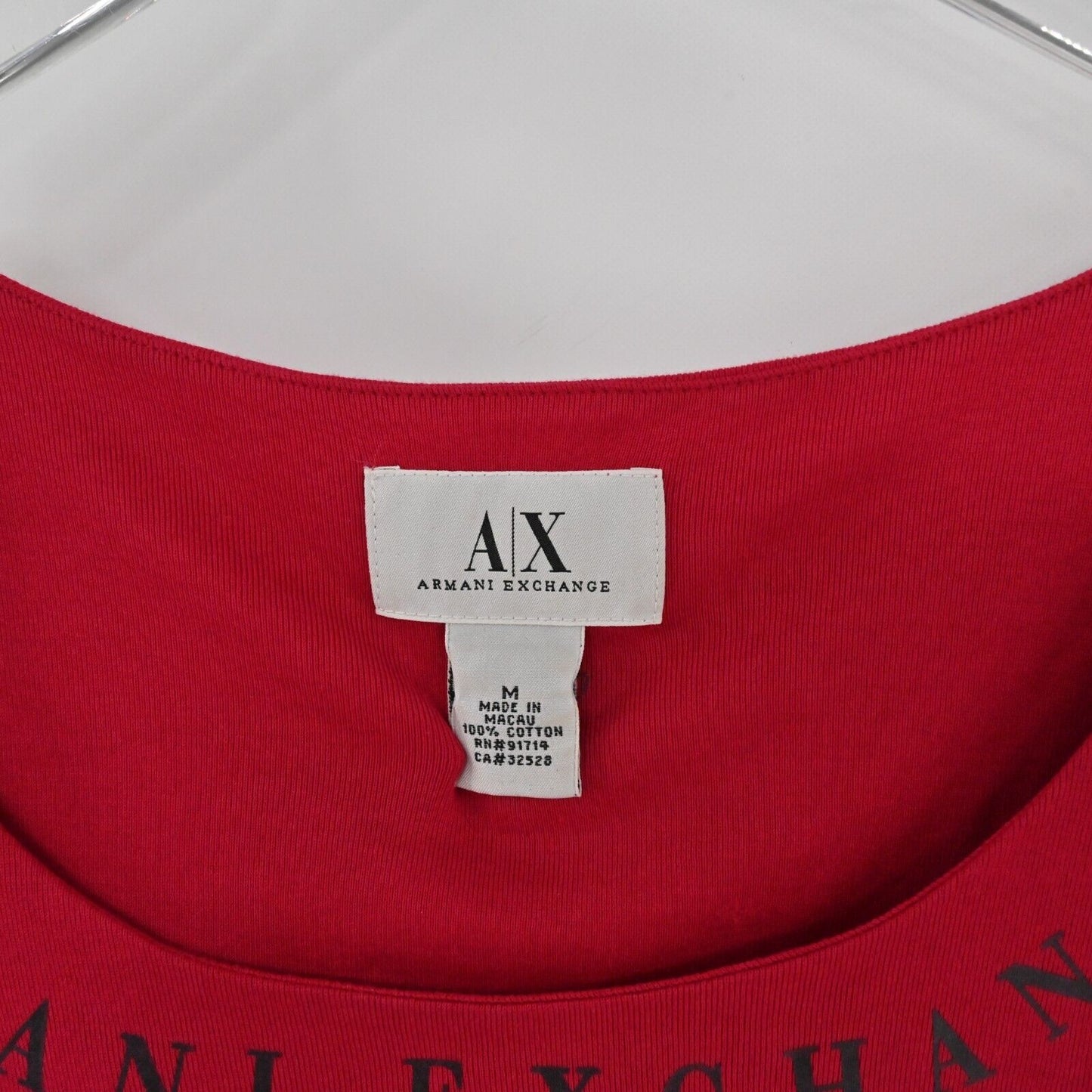 Vtg ARMANI EXCHANGE Top Womens Size M Red Long Sleeve Spellout Cotton Holiday