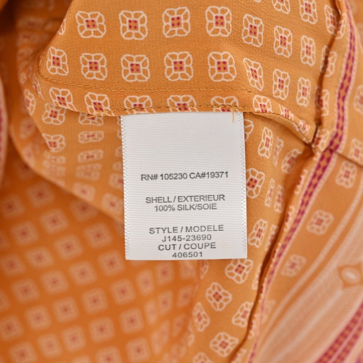 JOIE Womens 100% Silk Top Size M Orange Amy Scarf Print V Neck Long Sleeve Boho