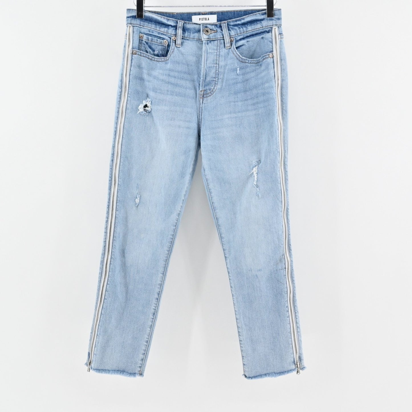 PISTOLA Womens Charlie Side Zip Jeans Size 27 Distressed High Rise Blue Denim