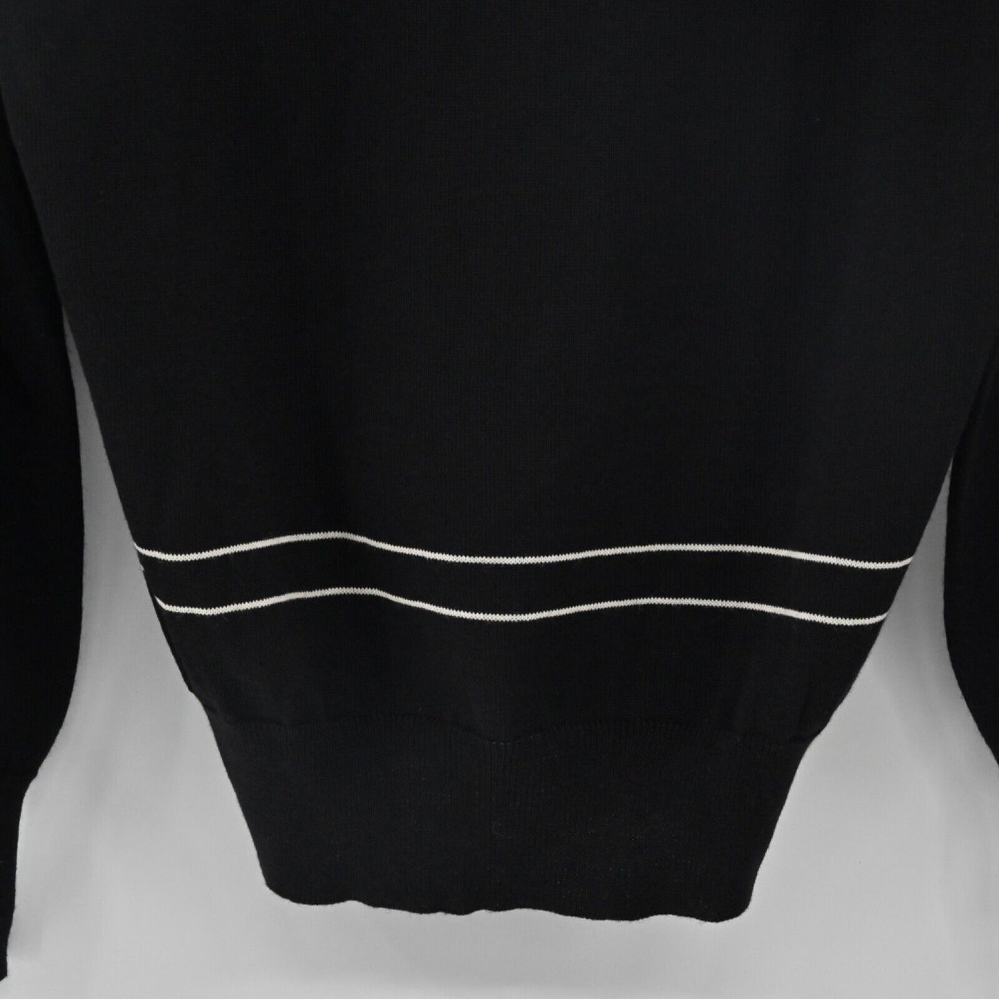 Vtg DUNHILL Sweater Womens Sz L Black White Stripe Logo VNeck Wool Academia 70s