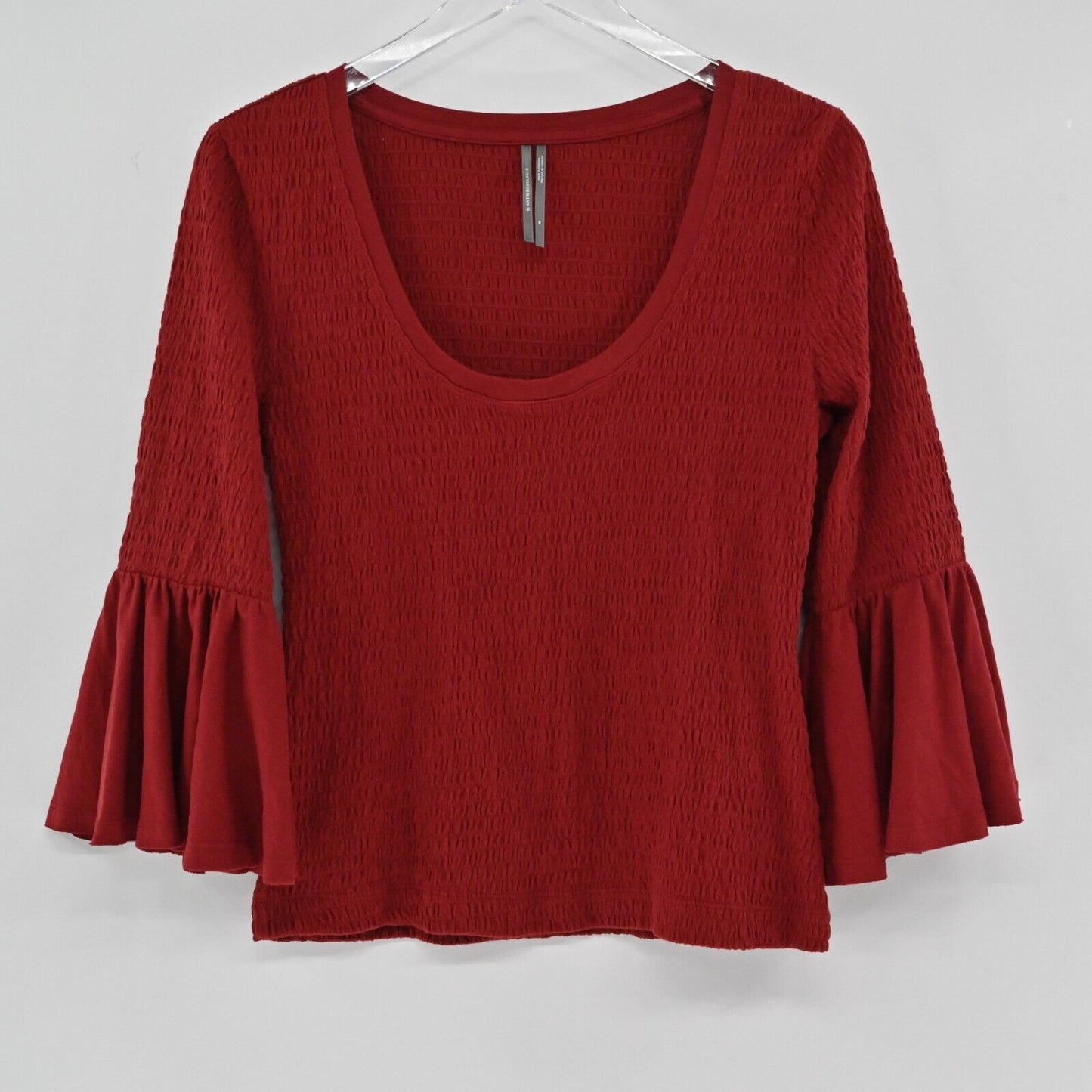 ANTHROPOLOGIE Top Womens Size M Smocked Bell Sleeve Scoop Neck Stretch Blouse