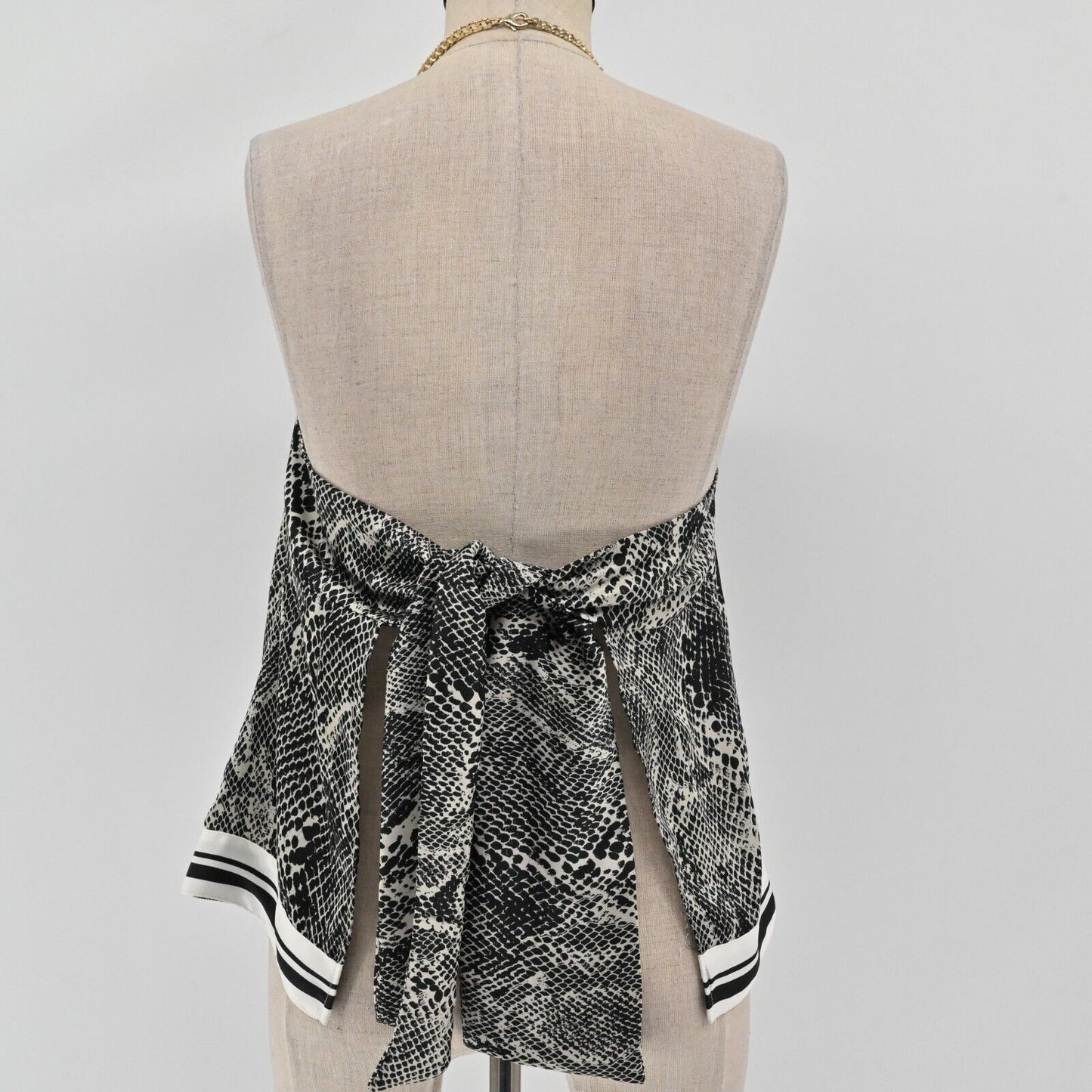 EXPRESS Top Womens Size XS Sleeveless Halter Snakeskin Stripe Print Tie Back