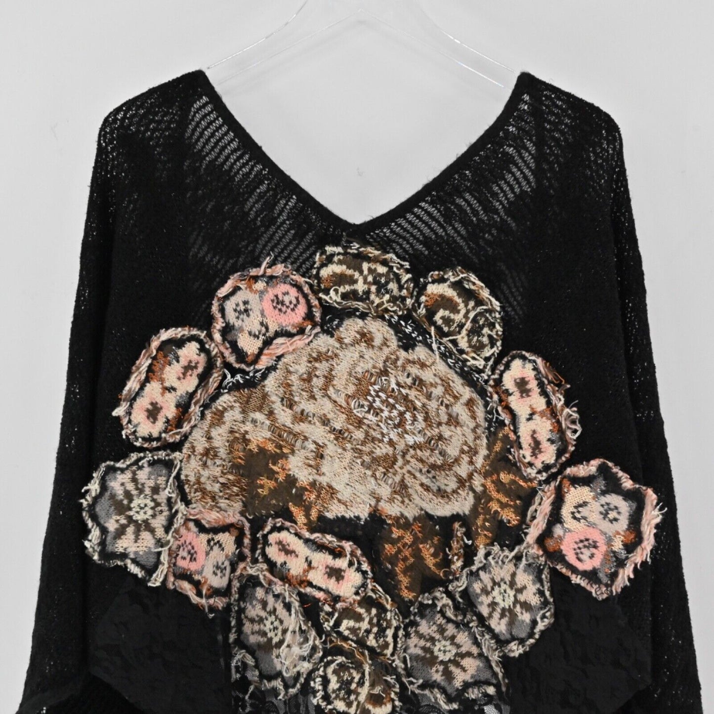 ANTHROPOLOGIE Poncho Womens Size M CECILIA PRADO Black Floral Metallic Wrap NEW