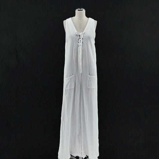 ONE TEASPOON Womens Luxe Gauze Jumpsuit Size S White Wide Leg Cotton Lace Up