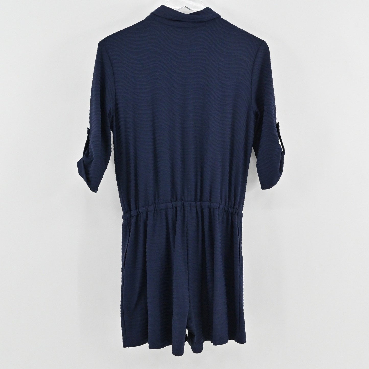 J McLaughlin Womens Westport Navy Raffia Jacquard Romper Size M Drawstring Waist