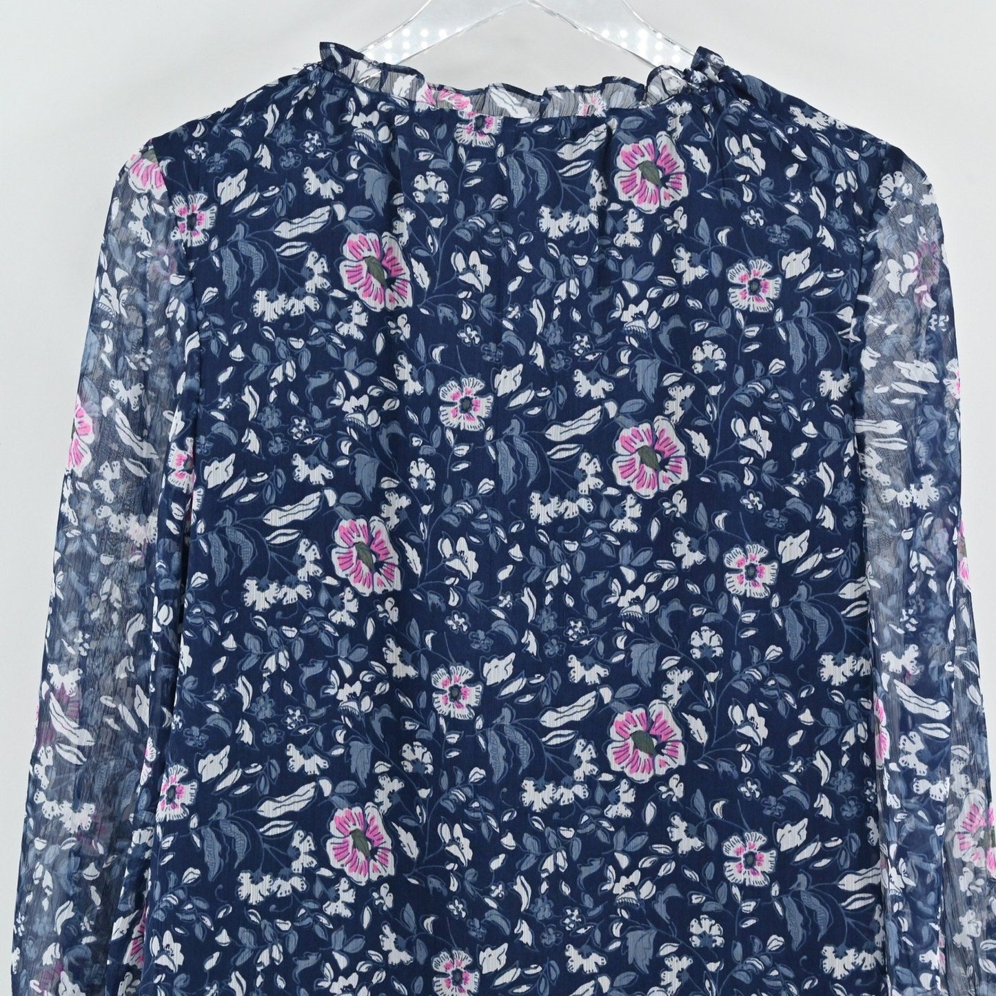 Vineyard Vines Chiffon Floral Dress Size XS Romantic Navy Pink Ruffle Brunch