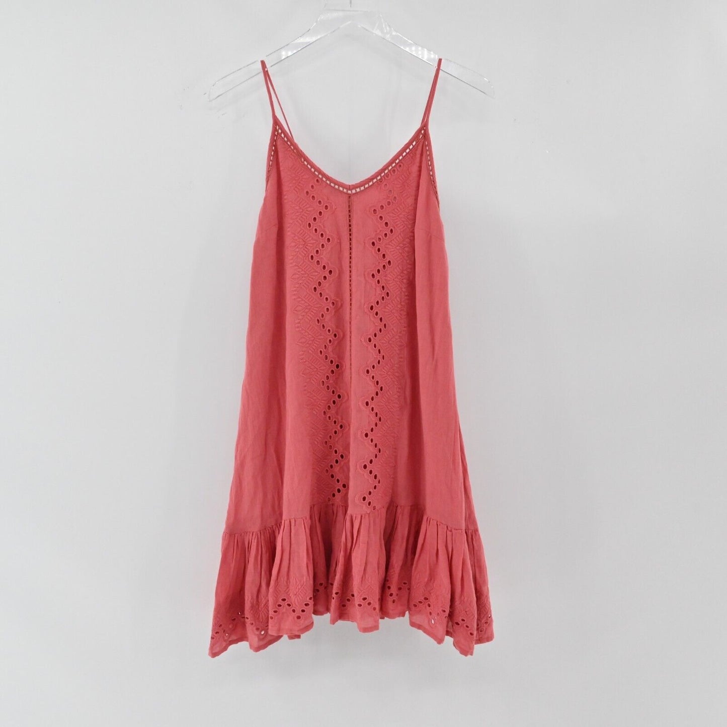 HOUSE OF HARLOW Dress Womens Size XS Coral Embroidered Eyelet Ruffle Tank Cotton