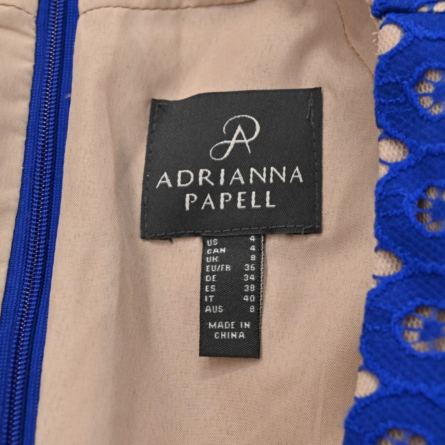 ADRIANNA PAPELL Dress Womens Sz 4 Blue Floral Lace Cocktail Mini Fit Flare Pleat