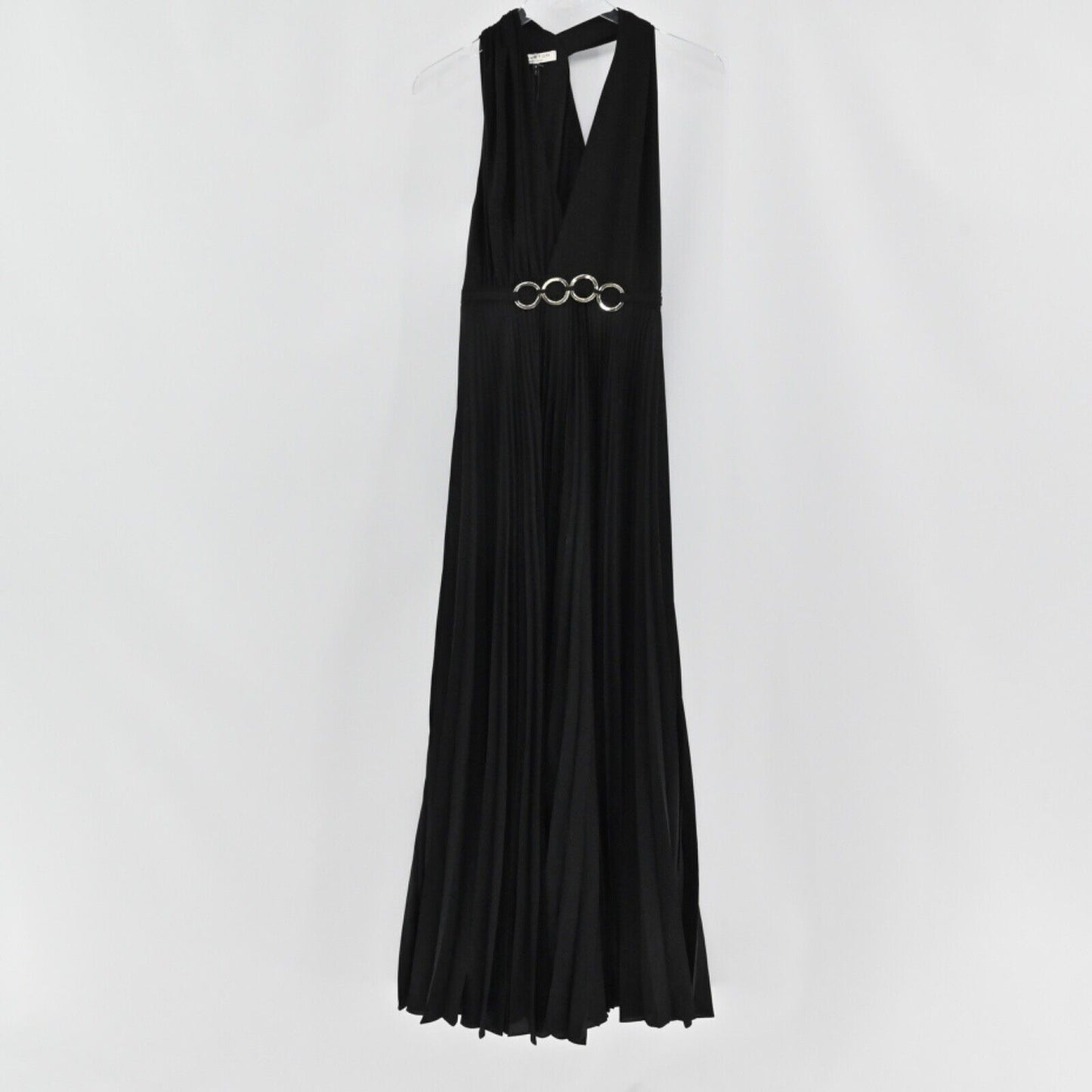 HALSTON HERITAGE Dress Womens Sz 2 Evening Gown Black Pleated Halter Retro NEW