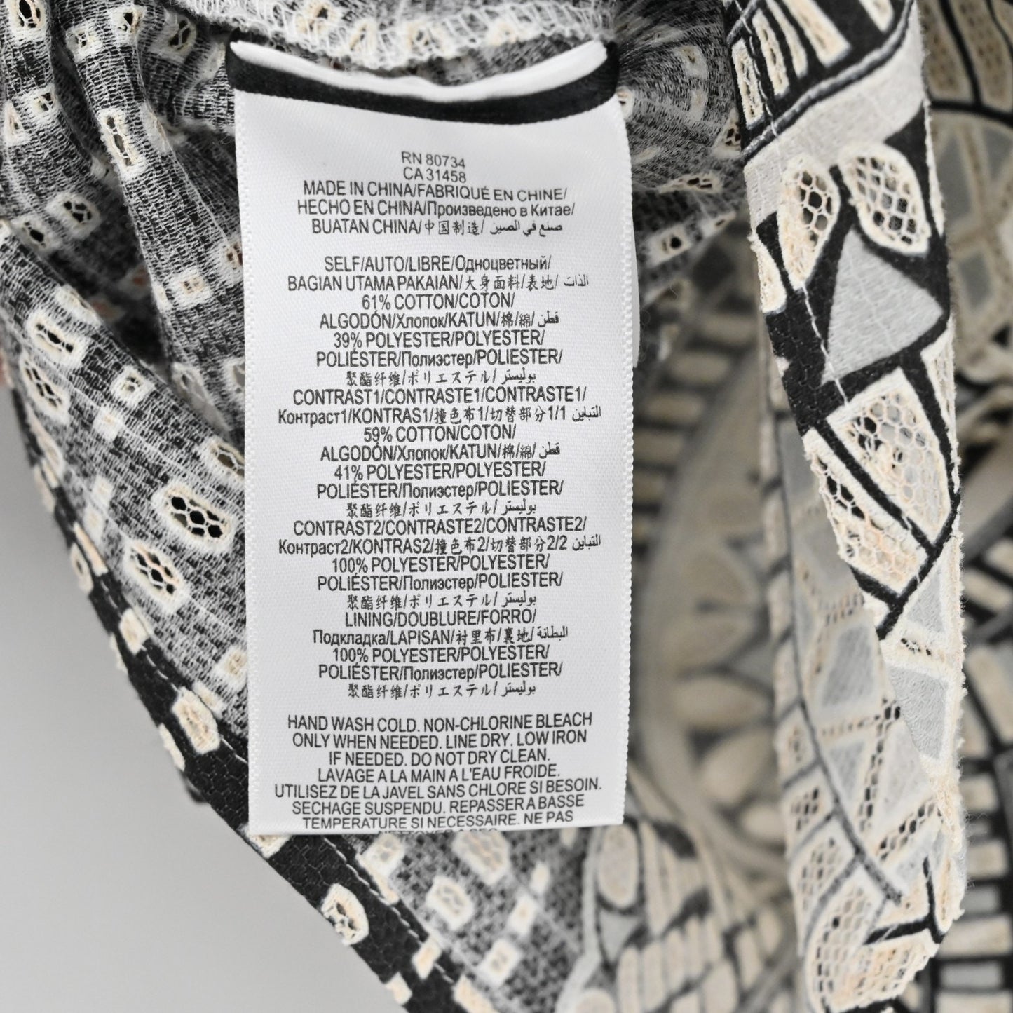 BCBGMaxAzria Womens Kyndal Top Size XS Black Beige Print Long Sleeve Blouse