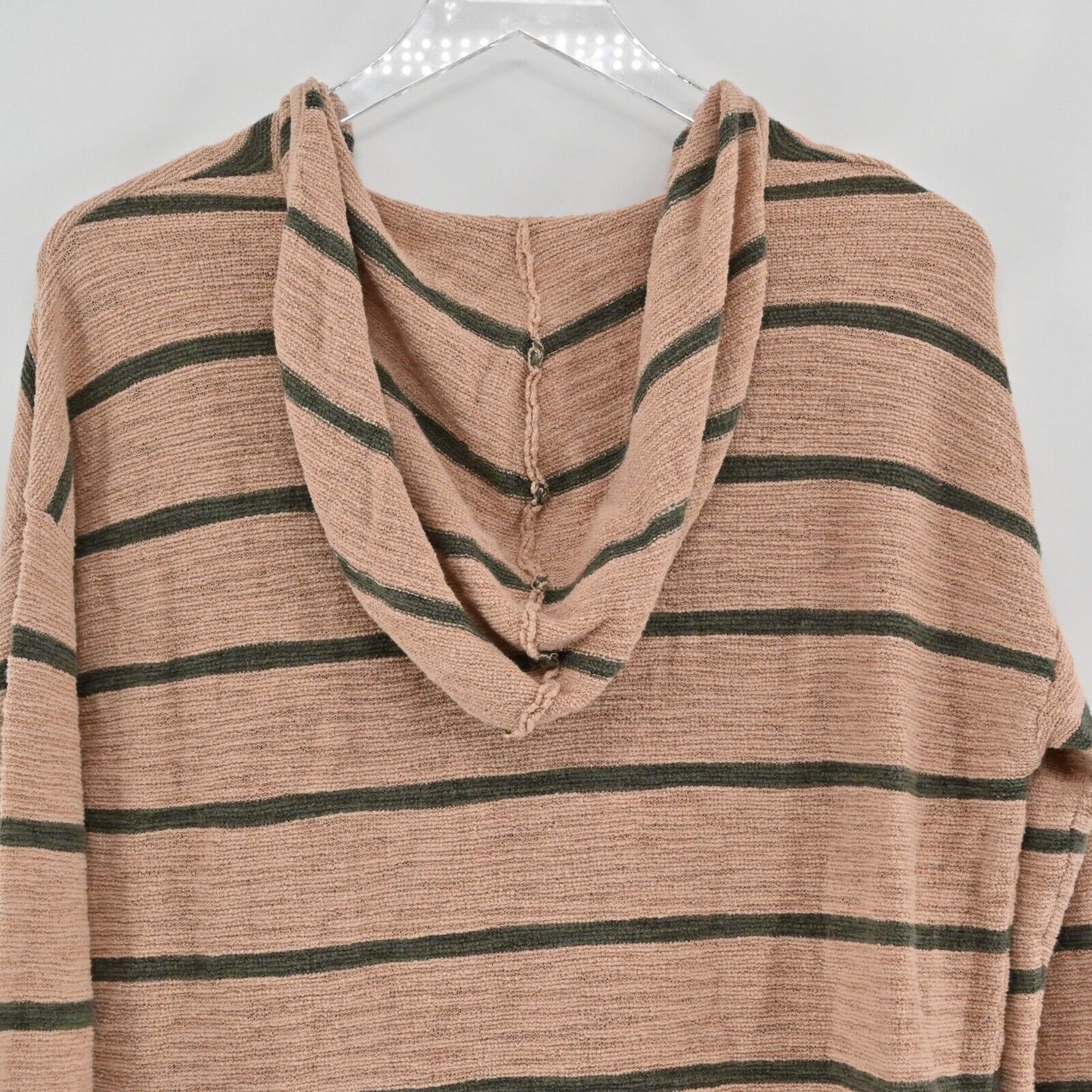 J JILL Sweater Womens Size S Tall Knit Olive Green Tan Stripe Long Sleeve Hoodie