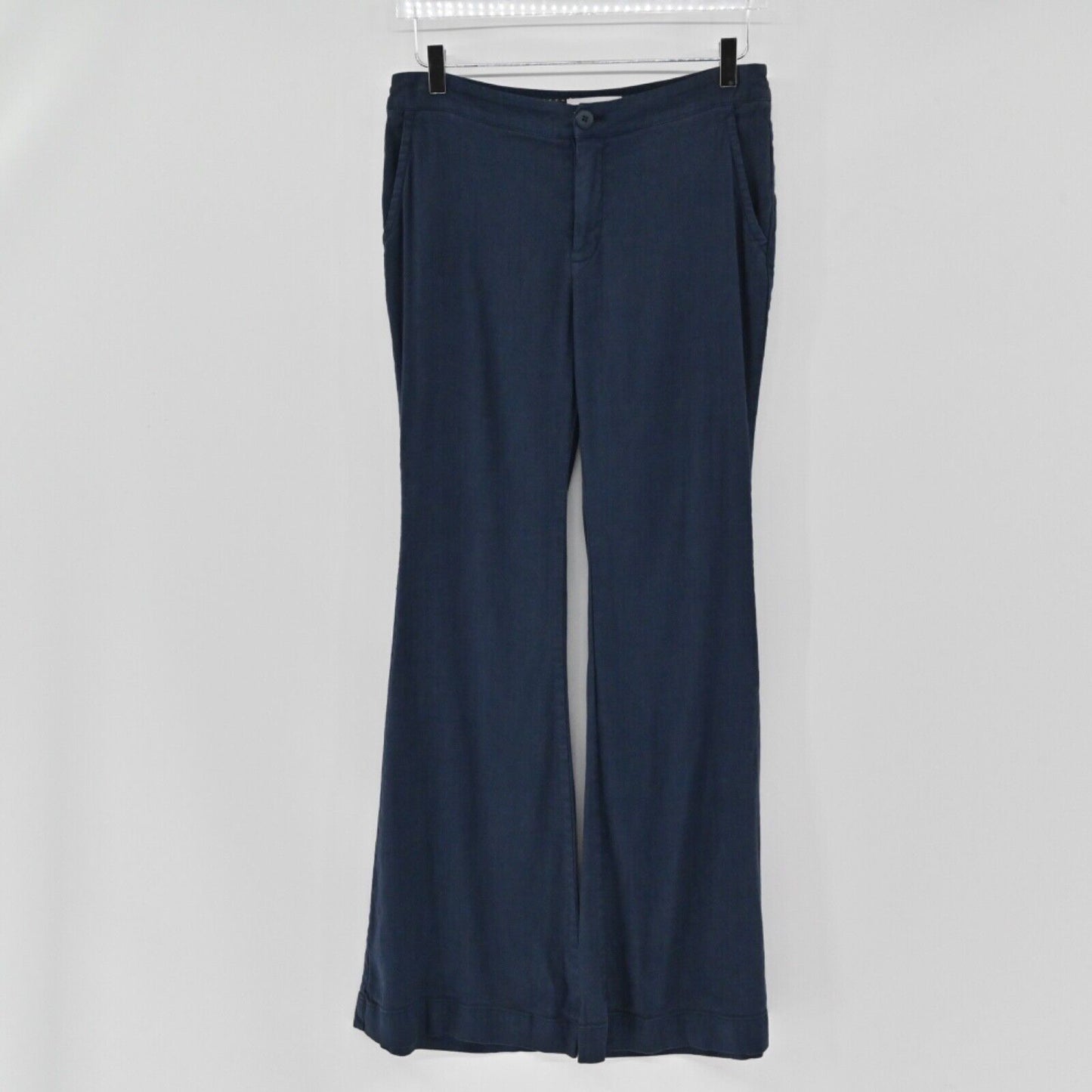 ANTHROPOLOGIE Pants Womens Size 4 Navy Blue Linen Blend Low Rise Flare Wide Leg