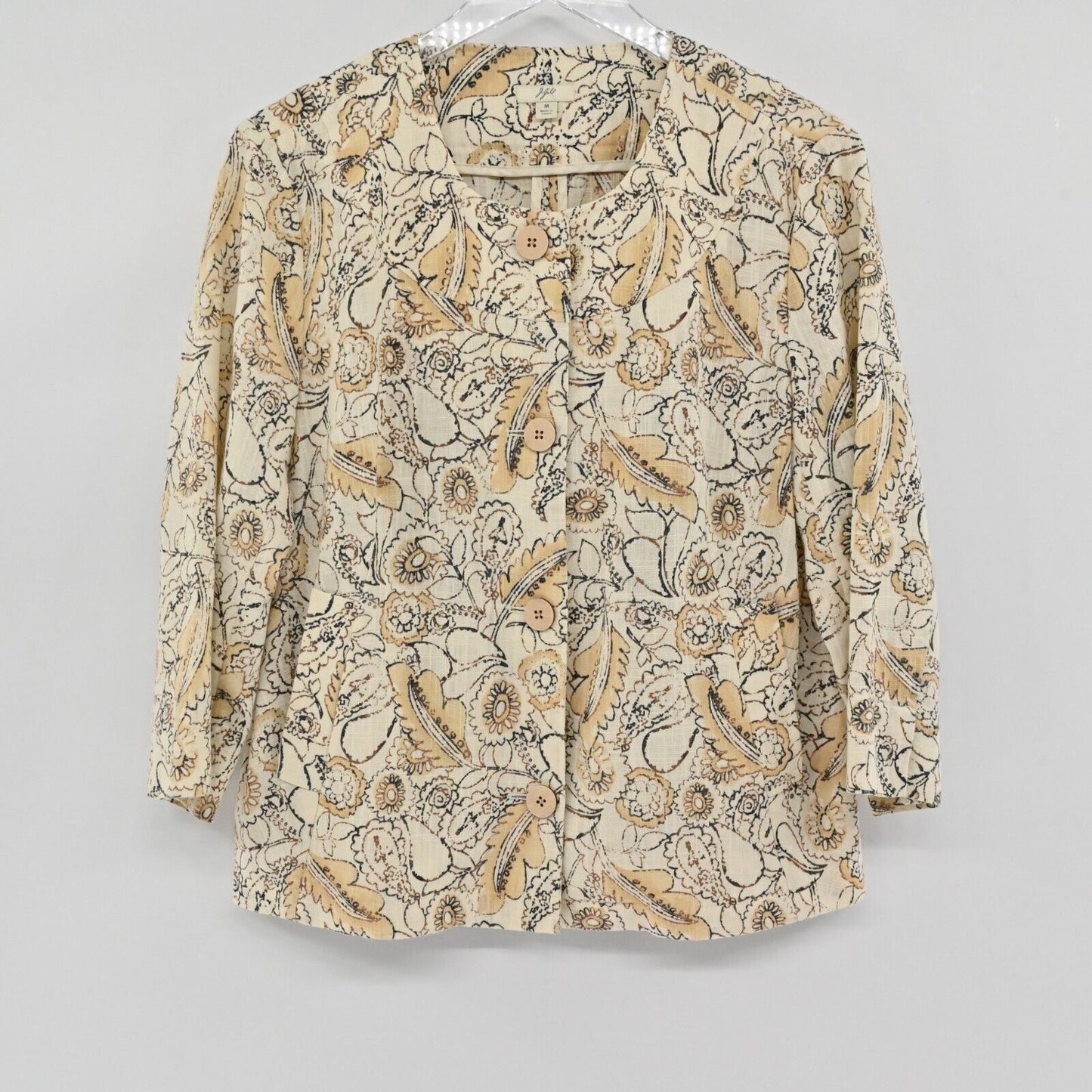 J JILL Jacket Womens Sz M Linen Floral Paisley Neutral Minimalist Lagenlook
