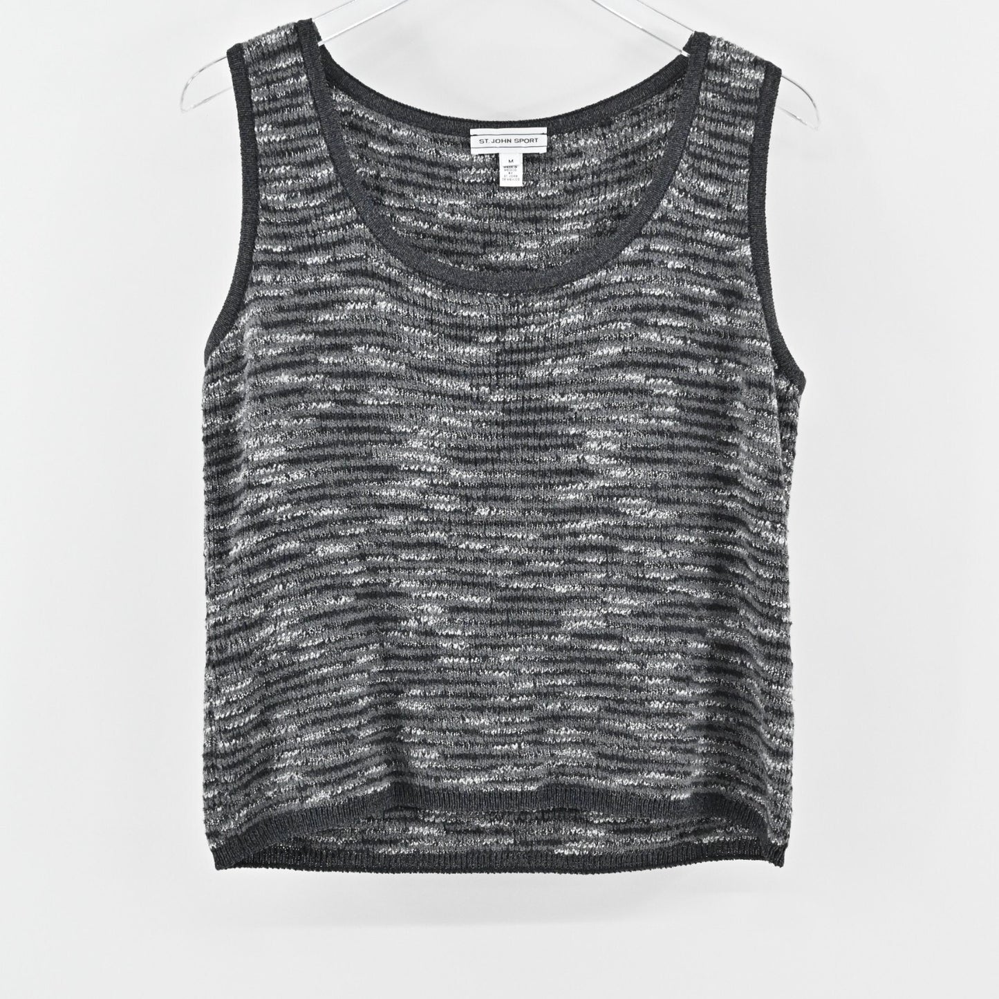 ST JOHN Top Womens Size M Gray Knit Wool Cotton Blend Sleeveless Scoop Neck Tank