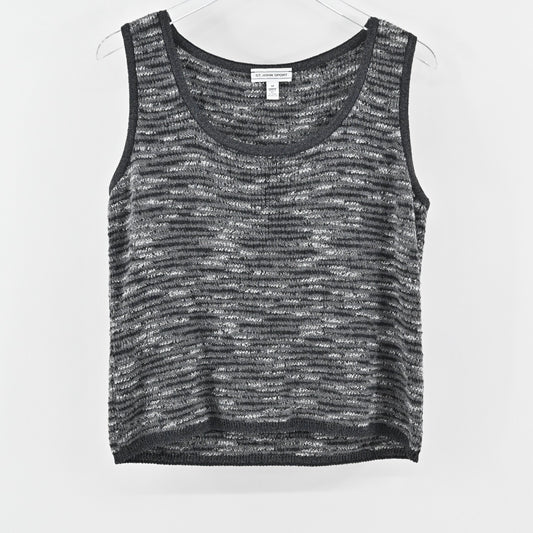 ST JOHN Top Womens Size M Gray Knit Wool Cotton Blend Sleeveless Scoop Neck Tank