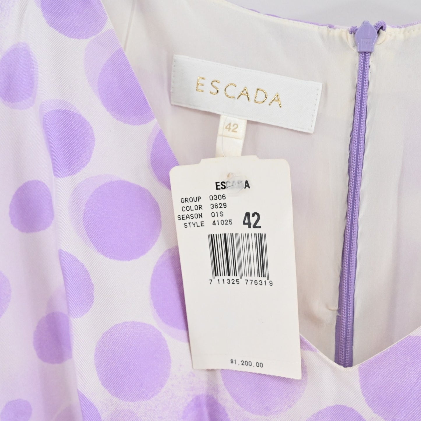 ESCADA Womens Silk Polka Dot Dress Size 42 Lavender Purple Shift Sleeveless NEW