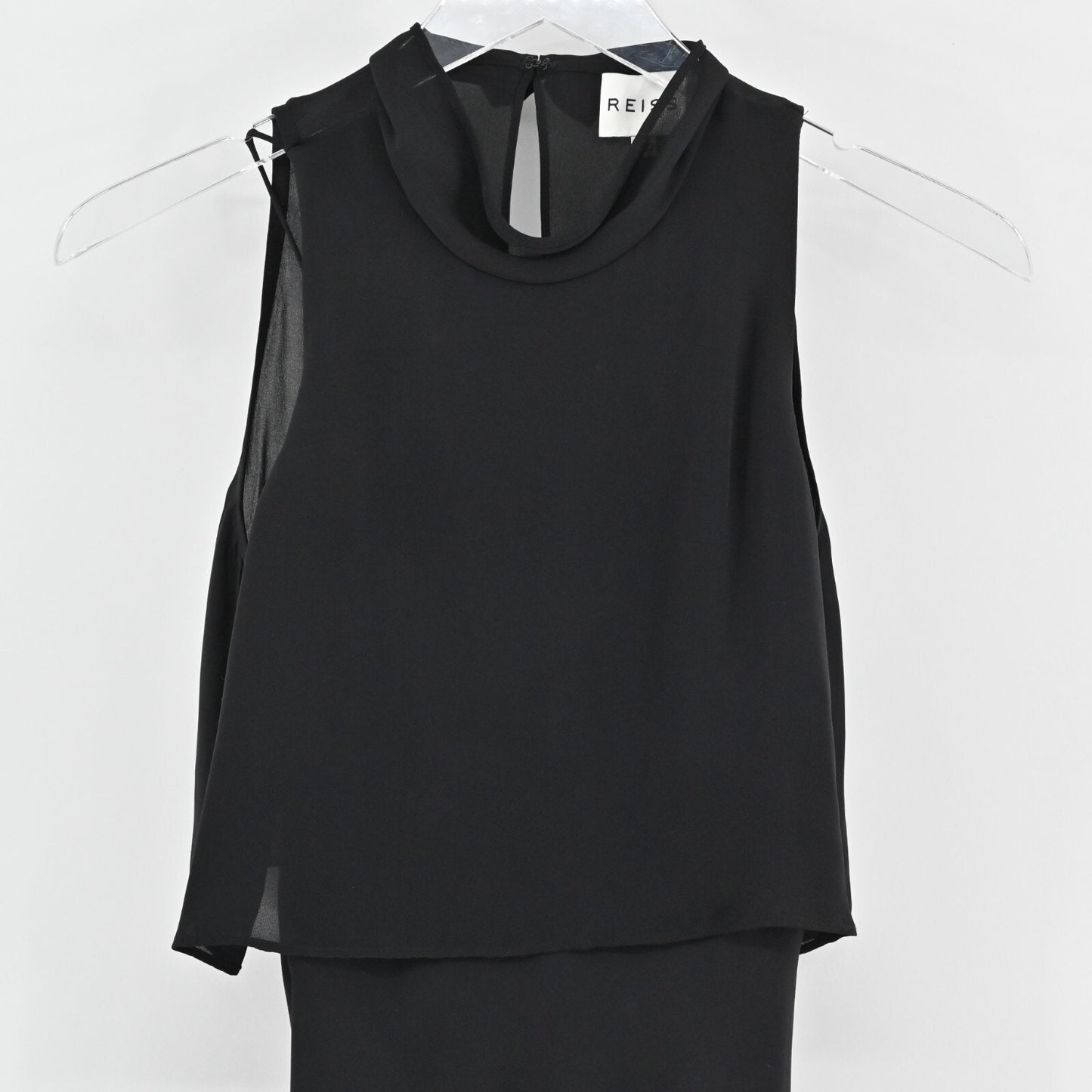 REISS Adella Dress Size 2 High Neck Black Silk Sleeveless Overlay Classic Maxi