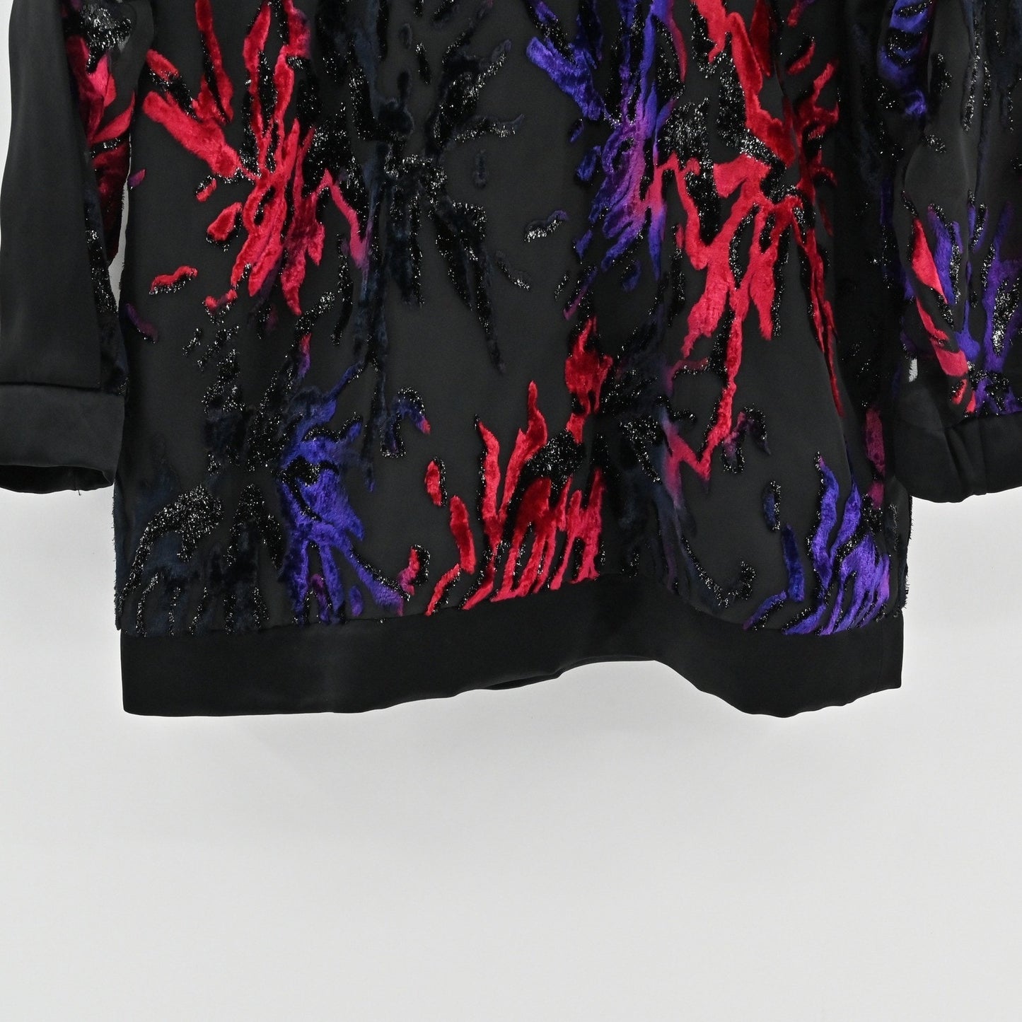 Vtg 80 Velvet Burnout Top Size 10 Dramatic Dopamine Retro Glam Red Purple Sheer