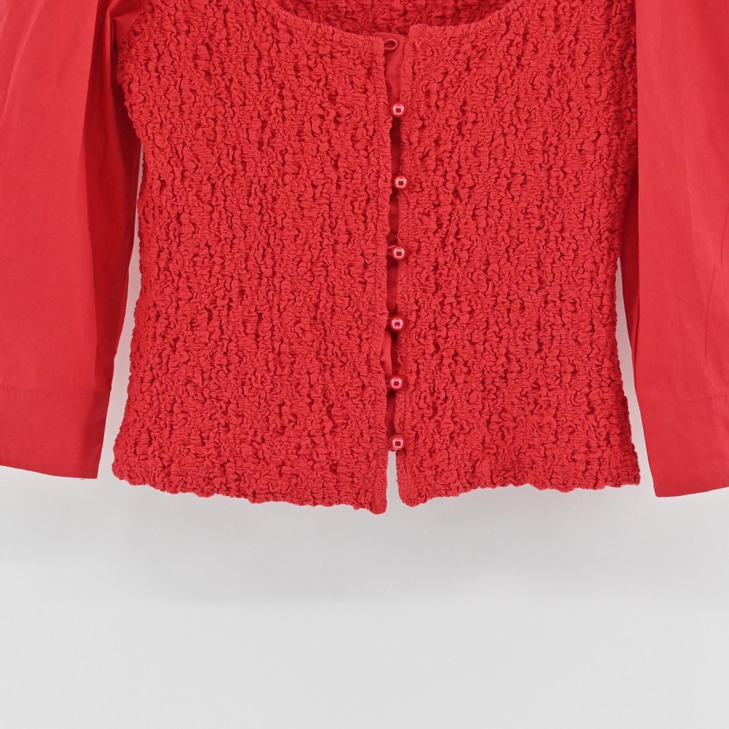 By Anthropologie Smocked Cardigan Size XS Red Button Up Puff Sleeve Top Boho