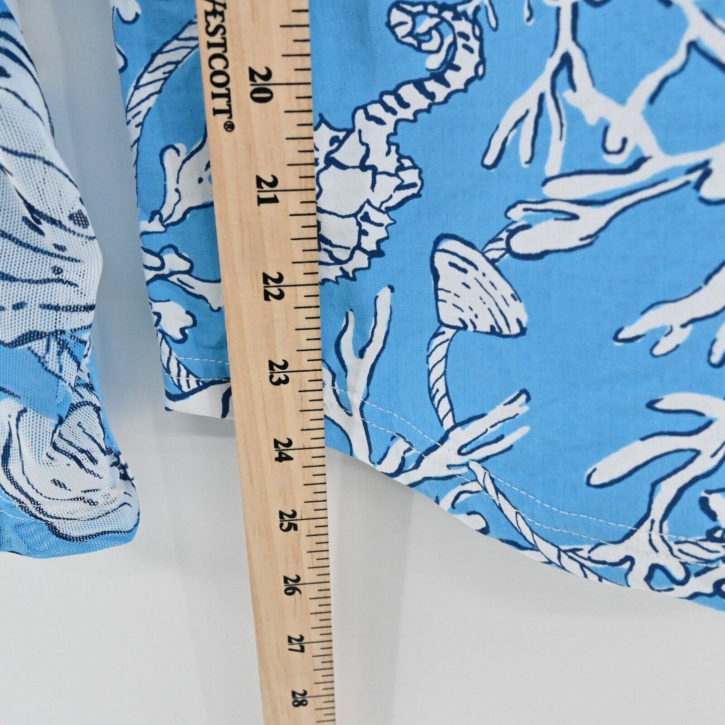 ICIKULS Top Womens Size M Blue Tropical Seashell Print Quarter Zip Long Sleeve