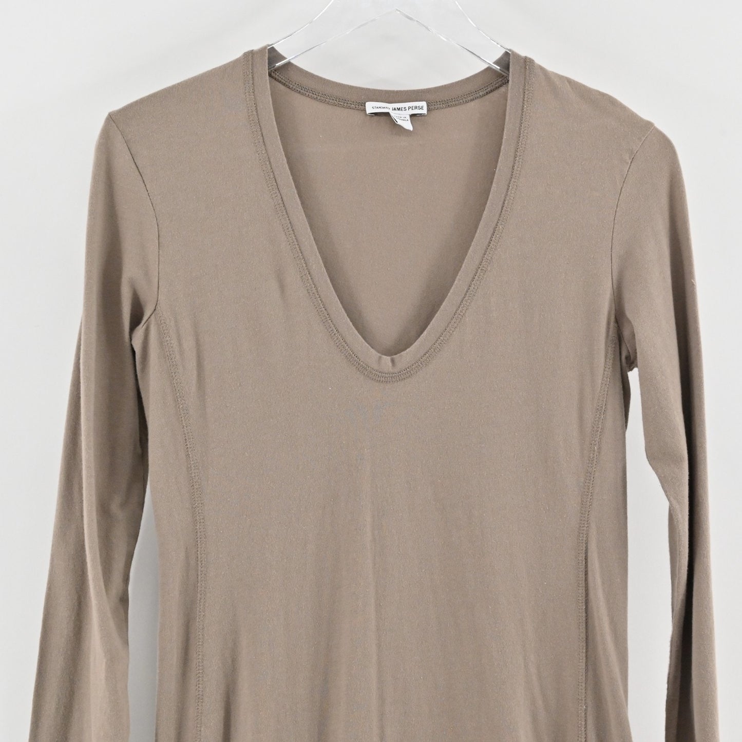 James Perse Cotton Long Sleeve Dress Fawn Taupe Size 2/M Standard Stretch Casual