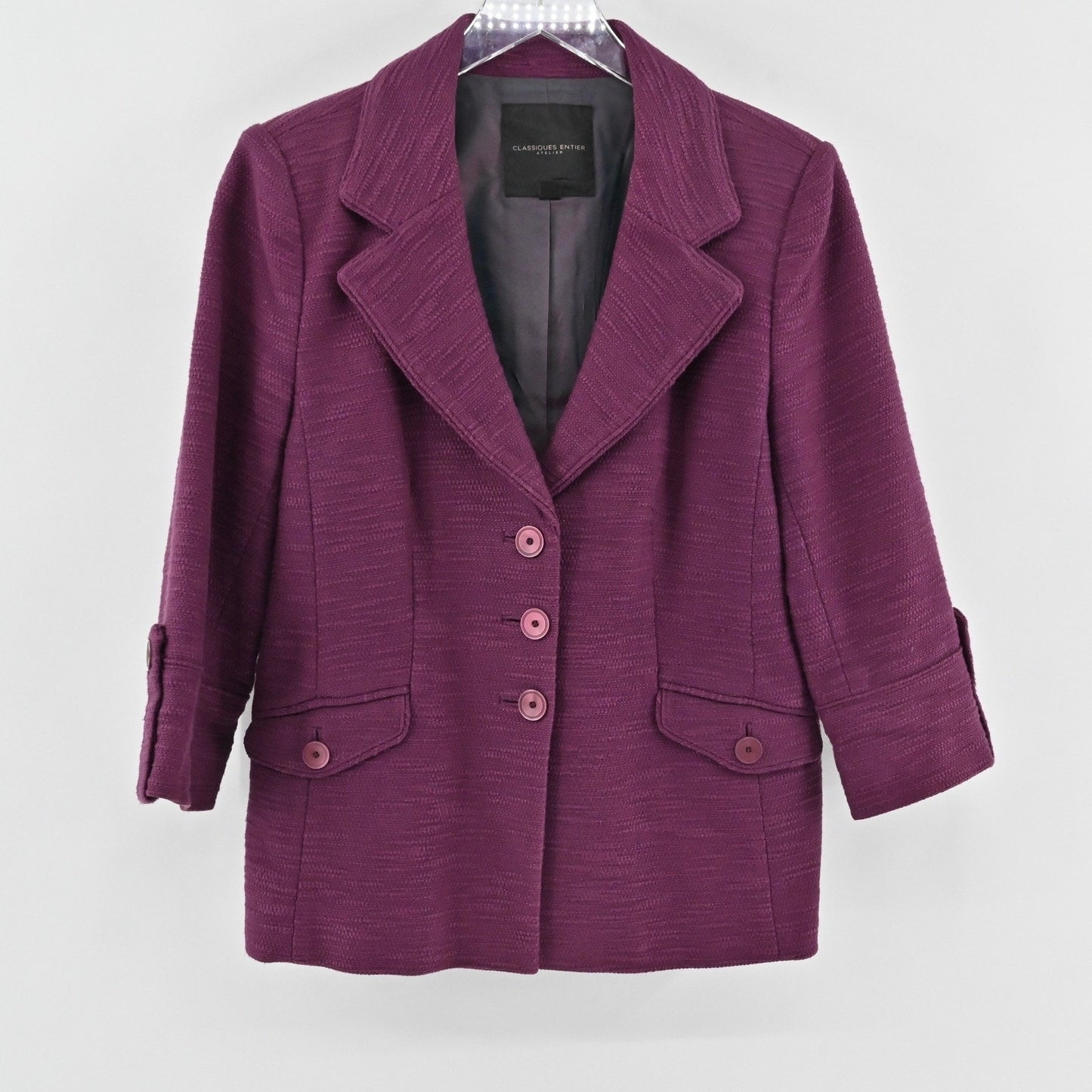 Classiques Entier Atelier Purple Textured 3/4 Sleeve Blazer Jacket - Women's