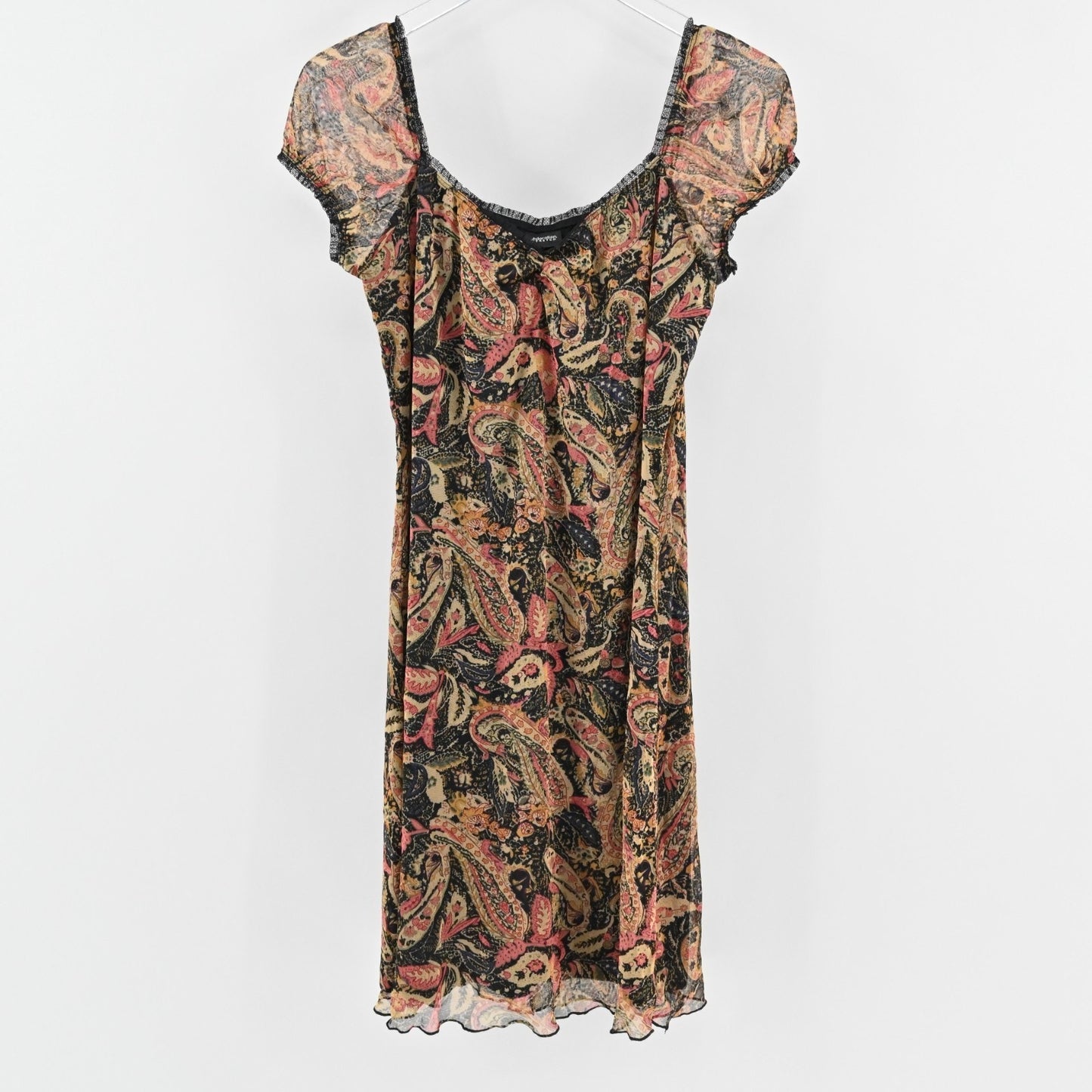 Vtg Xhilaration Y2k Dress Size L Fairy Sheer Mesh Cinch Grunge Indie Sleaze Mini