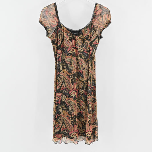 Vtg Xhilaration Y2k Dress Size L Fairy Sheer Mesh Cinch Grunge Indie Sleaze Mini