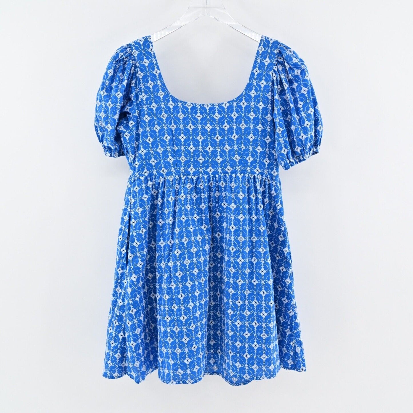 RHODE X TARGET Dress Sz S Blue Embroidered Eyelet Floral Cotton Puff Sleeve Mini