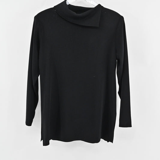 MISOOK Black Sweater Womens Size M Quiet Luxury Knit Fold Collar Exclusively