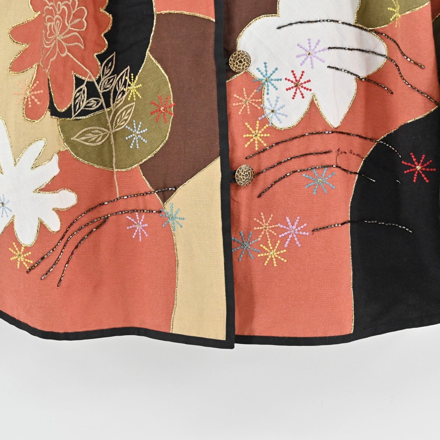 Vtg INDIGO MOON Womens Floral Beaded Jacket Size M Multicolor Boho Art to Wear