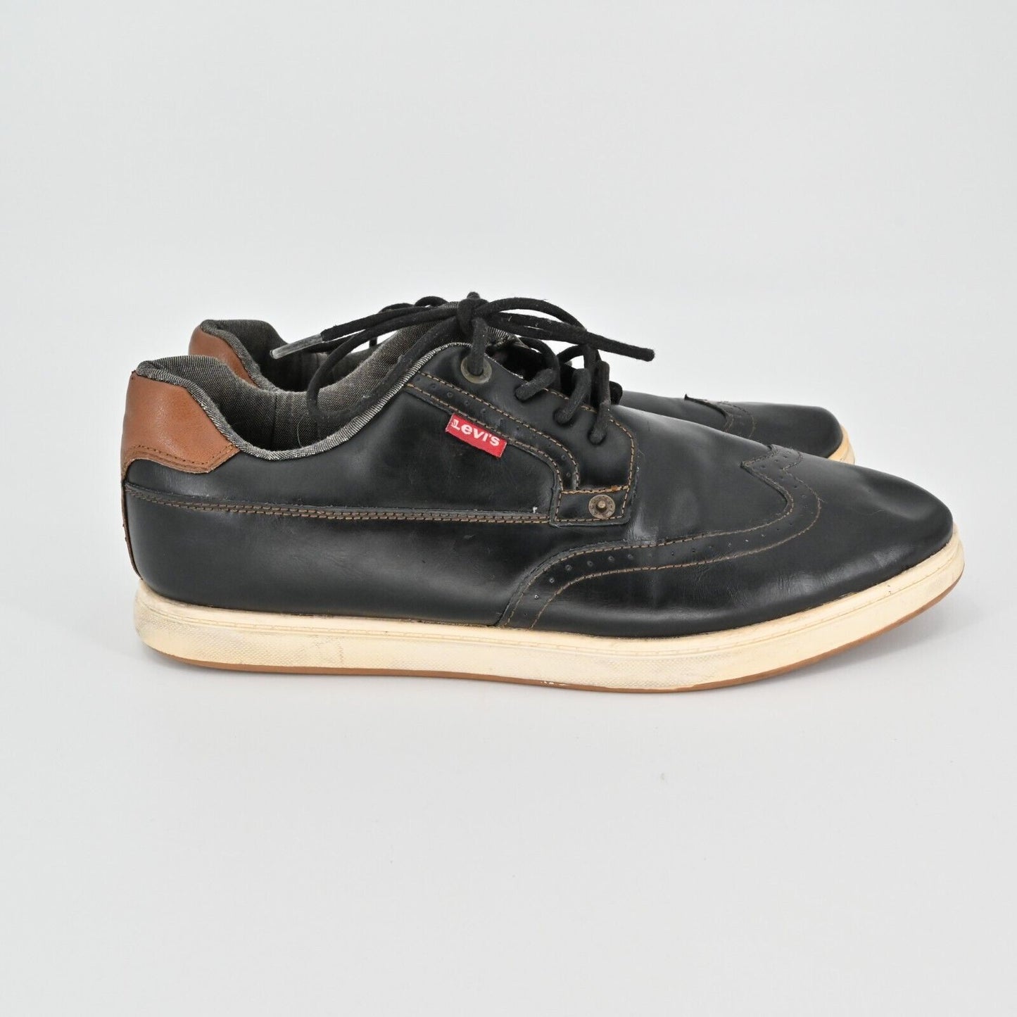 LEVIS Sneakers Mens Size 13 Casual Black Faux Leather Lace Up Wingtip Oxford