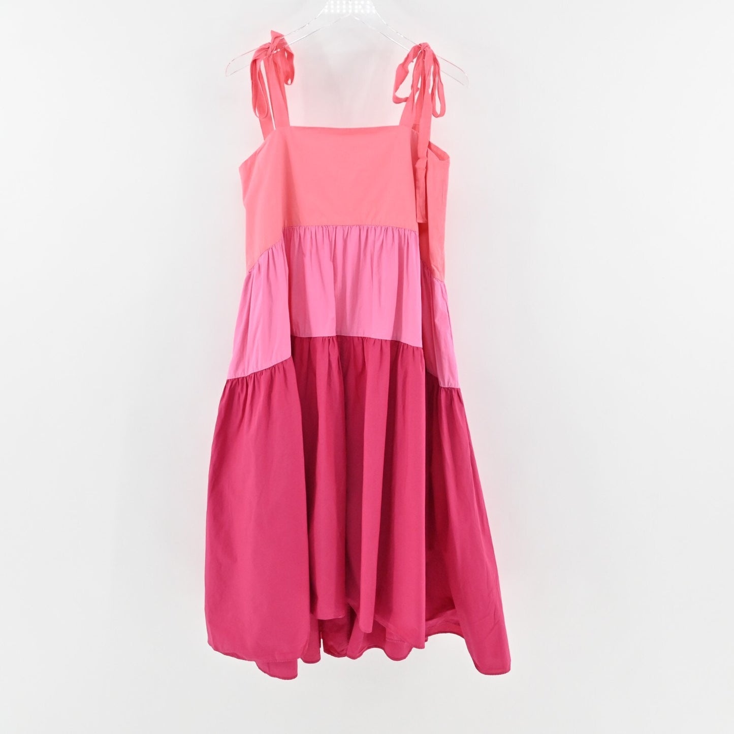 PETER SOM Pink Color Block Dress Size 10 Three Tier Sleeveless Tie Shoulder Midi