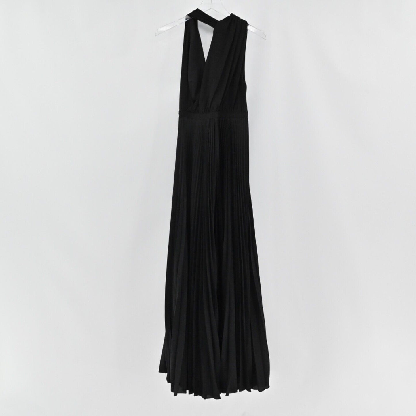 HALSTON HERITAGE Dress Womens Sz 2 Evening Gown Black Pleated Halter Retro NEW