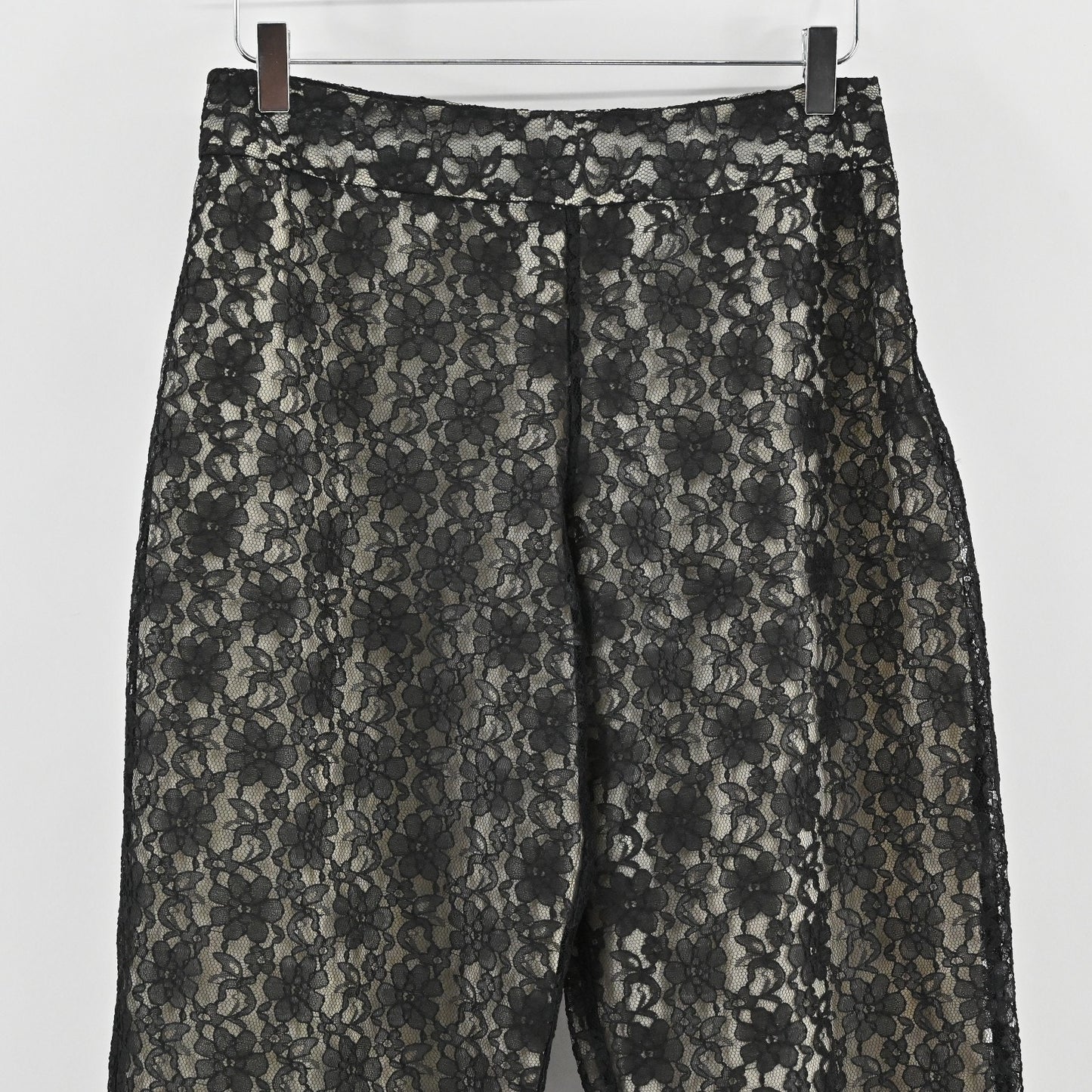 Vtg Y2k Womens Lace Wide Leg Pants Size 10 Whimsigoth Black Floral Sheer Lined