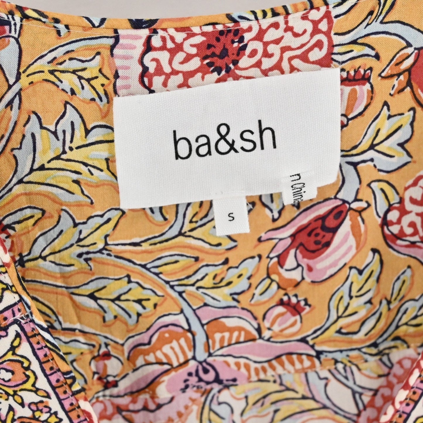 BASH Valia Dress Sz S Ocre Floral Bohemian Feminine Whimsical Romantic Ethereal