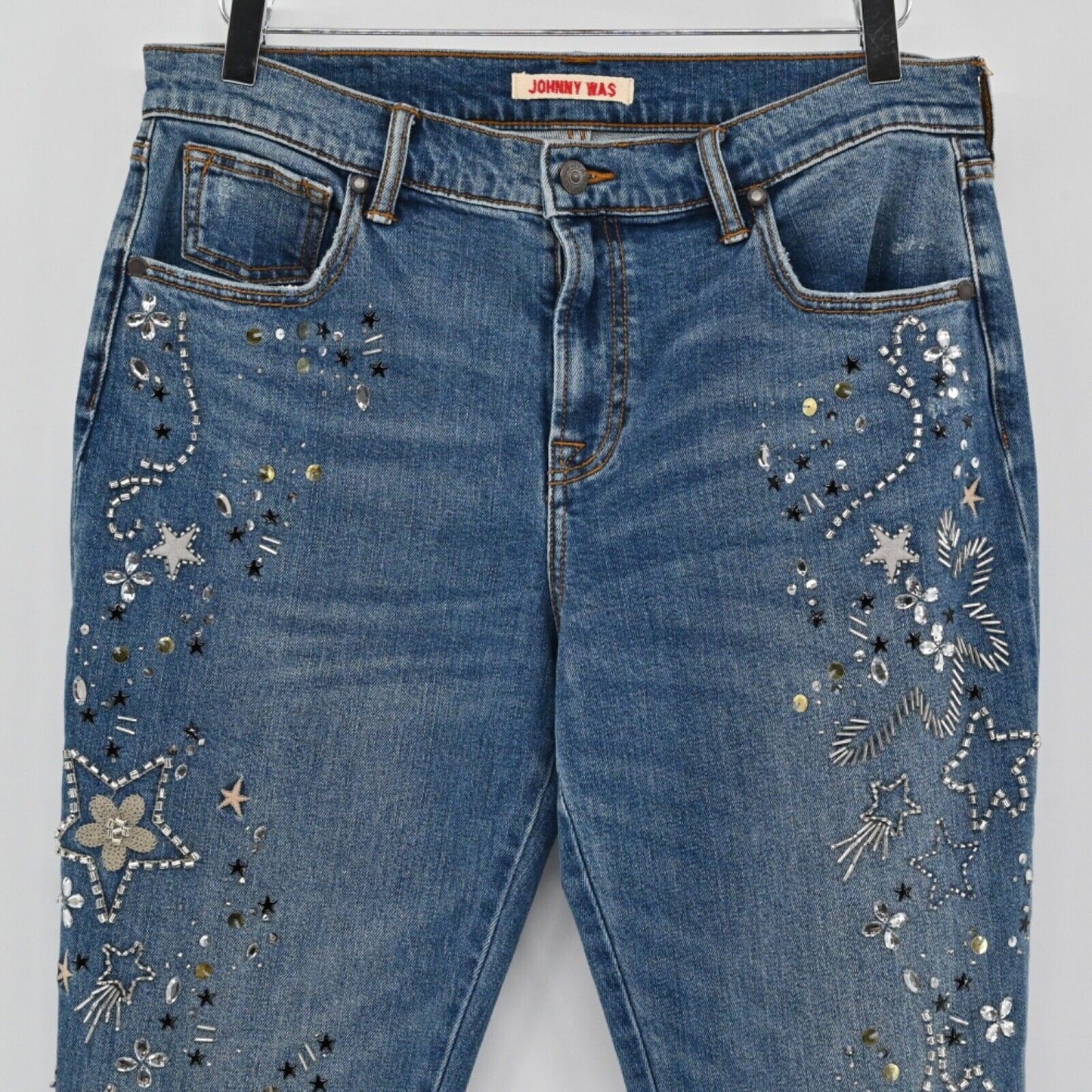 JOHNNY WAS Jeans Womens Size 29 Beaded Rhinestone Star The Boyfriend Relaxed Fit