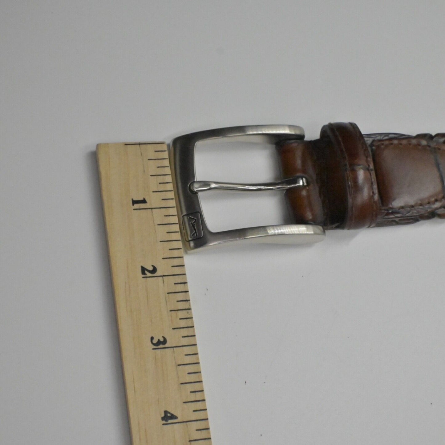 Vtg PGA TOUR Belt Mens Sz 38 Brown Braided Top Grain Leather Silver Logo Buckle