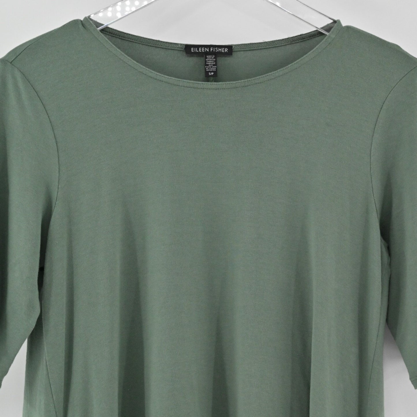 EILEEN FISHER Jersey Sage Green Dress Size S Lagenlook Shift Half Sleeve USA