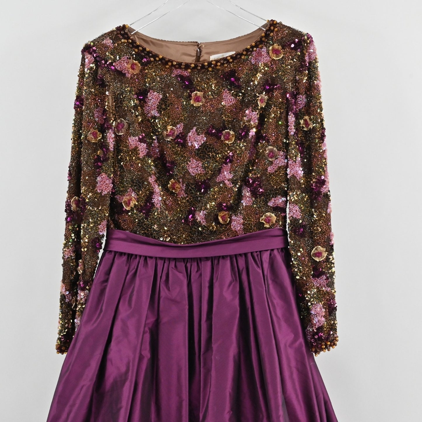 Vtg 60s Victoria Royal Beaded Evening Gown Dress Size 10 Silk Purple Taffeta Bow