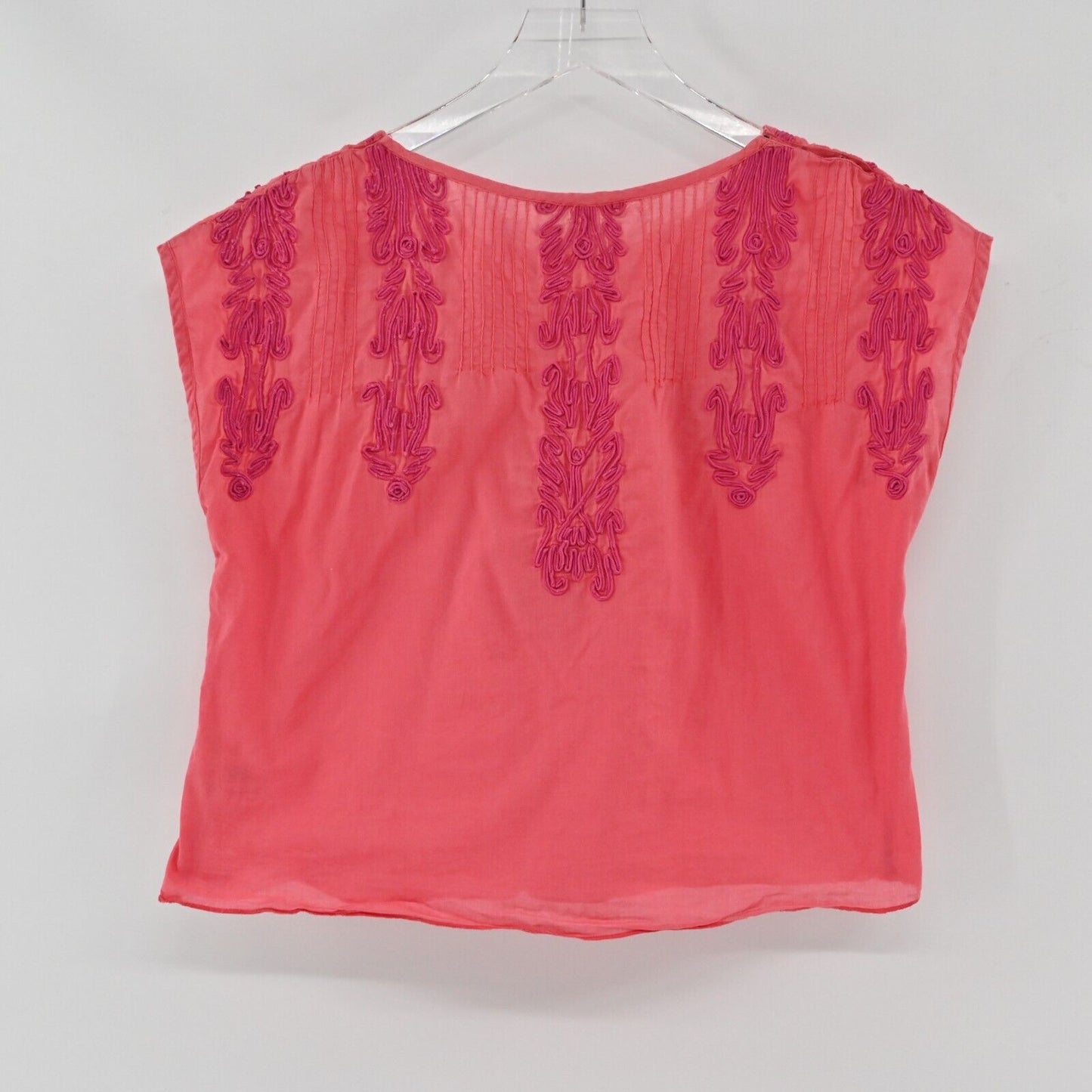 FREE PEOPLE Top Womens Size S Pink Lightweight Embroidered Detail Boho Blouse