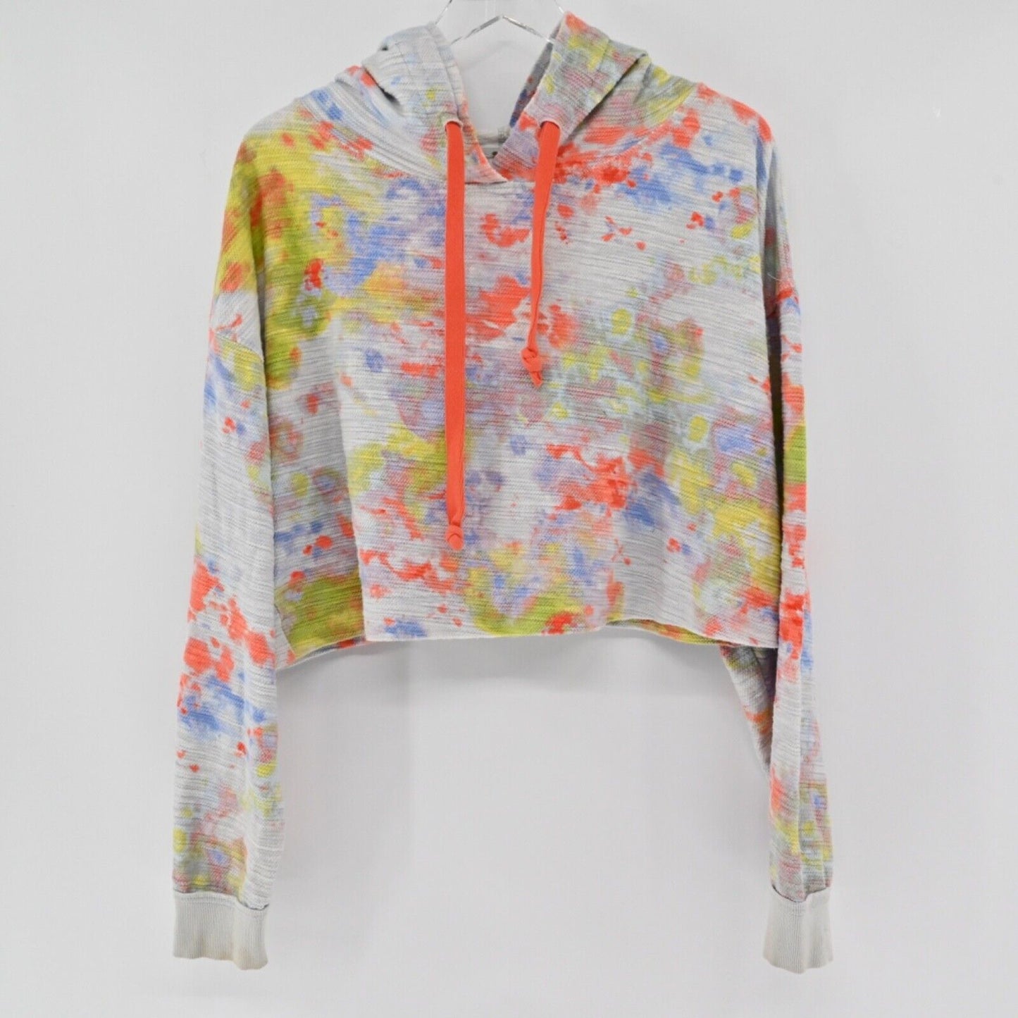 FREE PEOPLE Hoodie Womens Size M Gray Tie Dye 100% Cotton Thinkin About You Crop